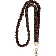Scrunchie Lanyard Teacher, Stretchy Lanyards for Key & ID Badge, 1Pcs Brown | Retractable Up to 29.5", Break- & Snag Resistant, Breakaway Lobster Clasp, Skin-friendly & Lightweight, Crinkled Texture