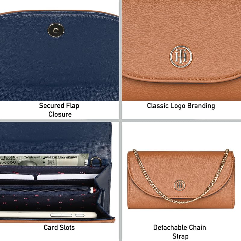 Image of Tommy Hilfiger Wallet for Women Roche || Flap Wallet with Sling || Tan || PU Material