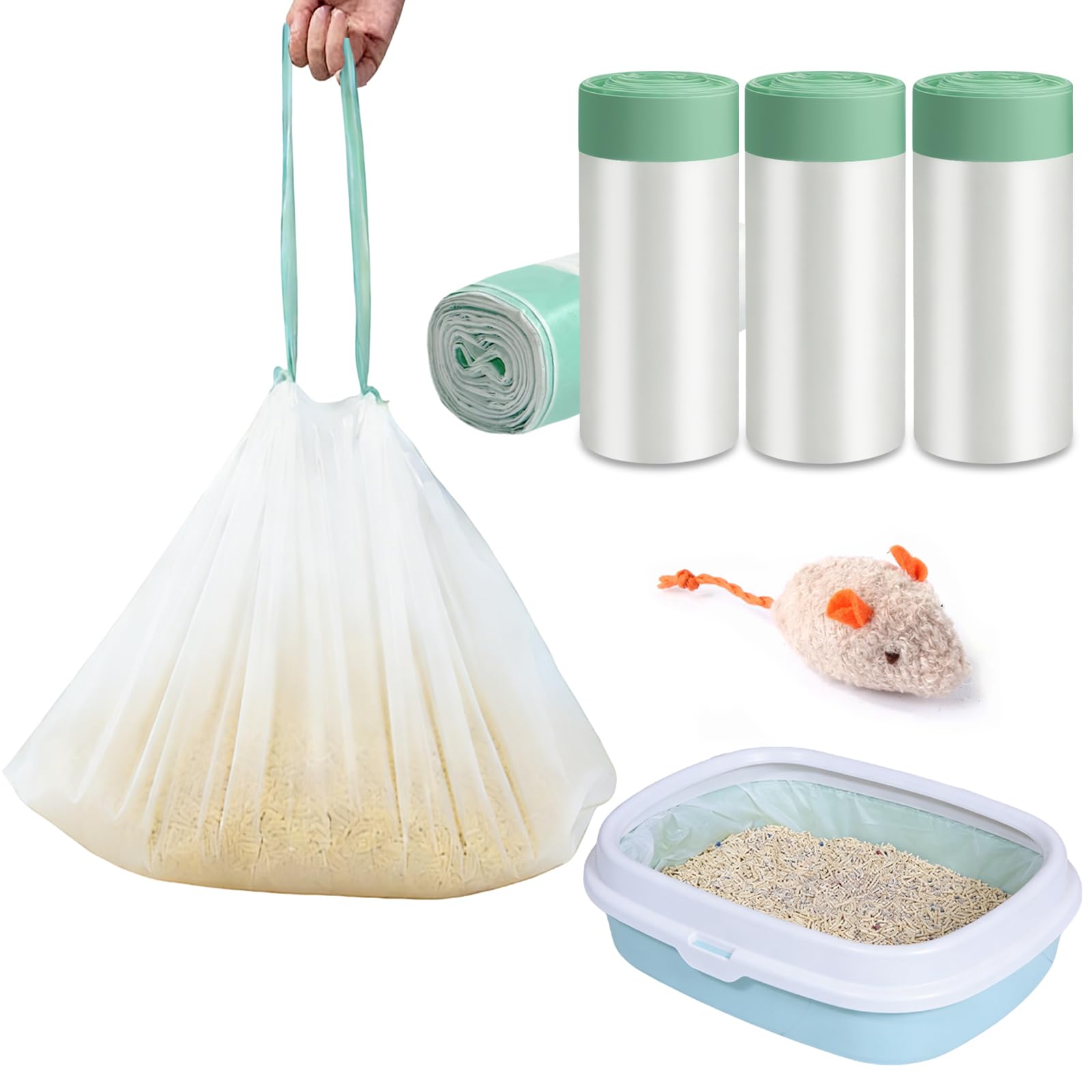 zeyedemo 40PCS Extra Large Cat Litter Tray Liners with Drawstring - 94x45cm Thicker Heavy Duty Litter Bags, Scratch Resistant, Leak Proof, Odour Locking for Large Cat Litter Boxes Includes Bonus Cat