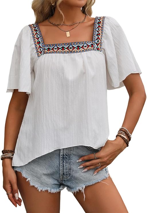 Flowy Peasant Blouse with Puff Sleeves
