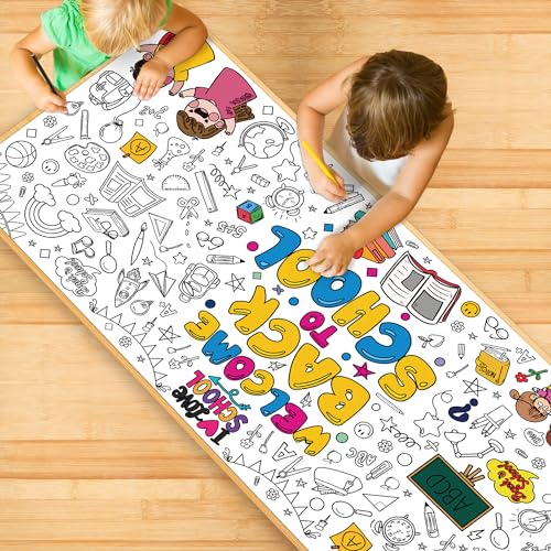 Image of OHOME Back to School Giant Coloring Poster /Tablecloth - Back to School Decorations - 30 x 72 Inches Kindergarten School Supplies for Kids - Back to School Gifts for Kids - Banner Classroom Must Haves