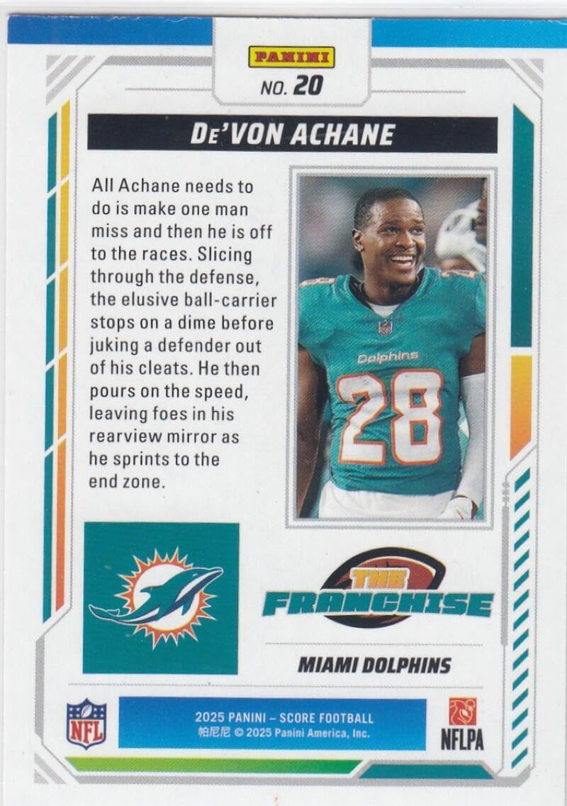 Football Trading Card 2025 Score The Franchise First Down #20 De'Von Achane EX++ Excellent++ 9/10 Dolphins