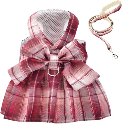 DaFuEn Arneses de vestido para perros pequeños, hembra, cachorro, gato, conejo, ropa a cuadros, ropa para mascotas, gatos, vestidos con lazo para