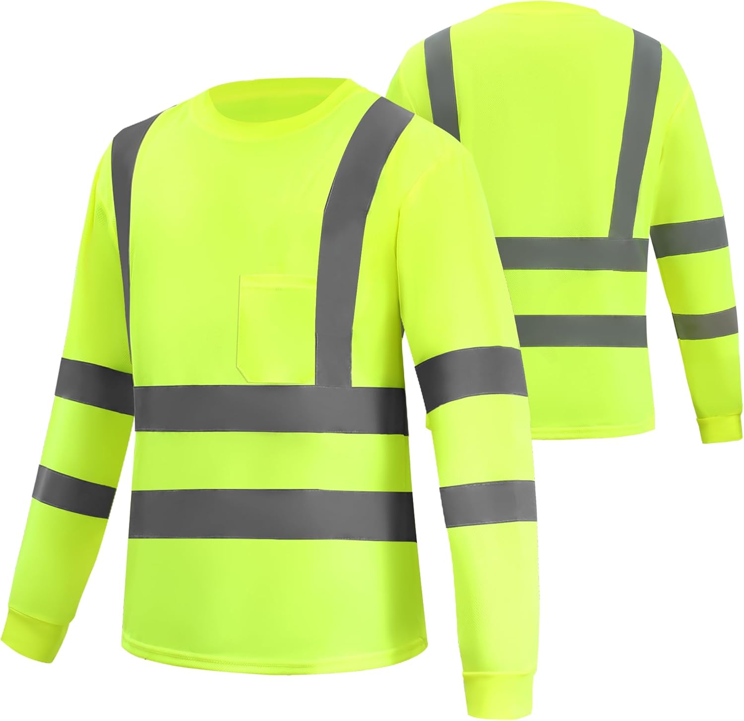 Hi Vis Safety Long Sleeve Shirts for Men, Reflective Construction Work Shirt Fast Dry with Pocket 6 Pack - Image 3