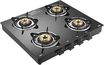 KAFF Cooktop | 4 Burners with Slim Line Design 58 CM | High Efficiency Brass Burners, Black Tempered Glass | Matt Enamelled Pan Support | Black | CTR58-4B