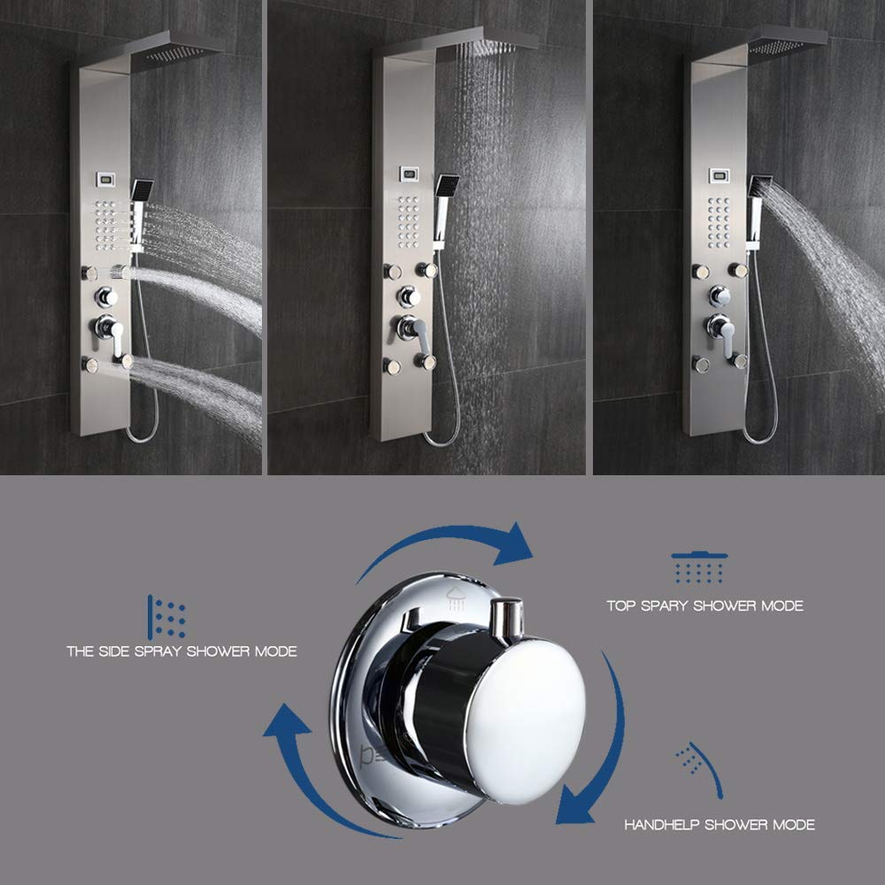 Auralum Edelstahl Duschpaneel 3 Funktionen Duschsäule Regendusche Duschset mit Wassertemperaturanzeige,duschpaneele mit Regendusche, Massagedusche und Handbrause