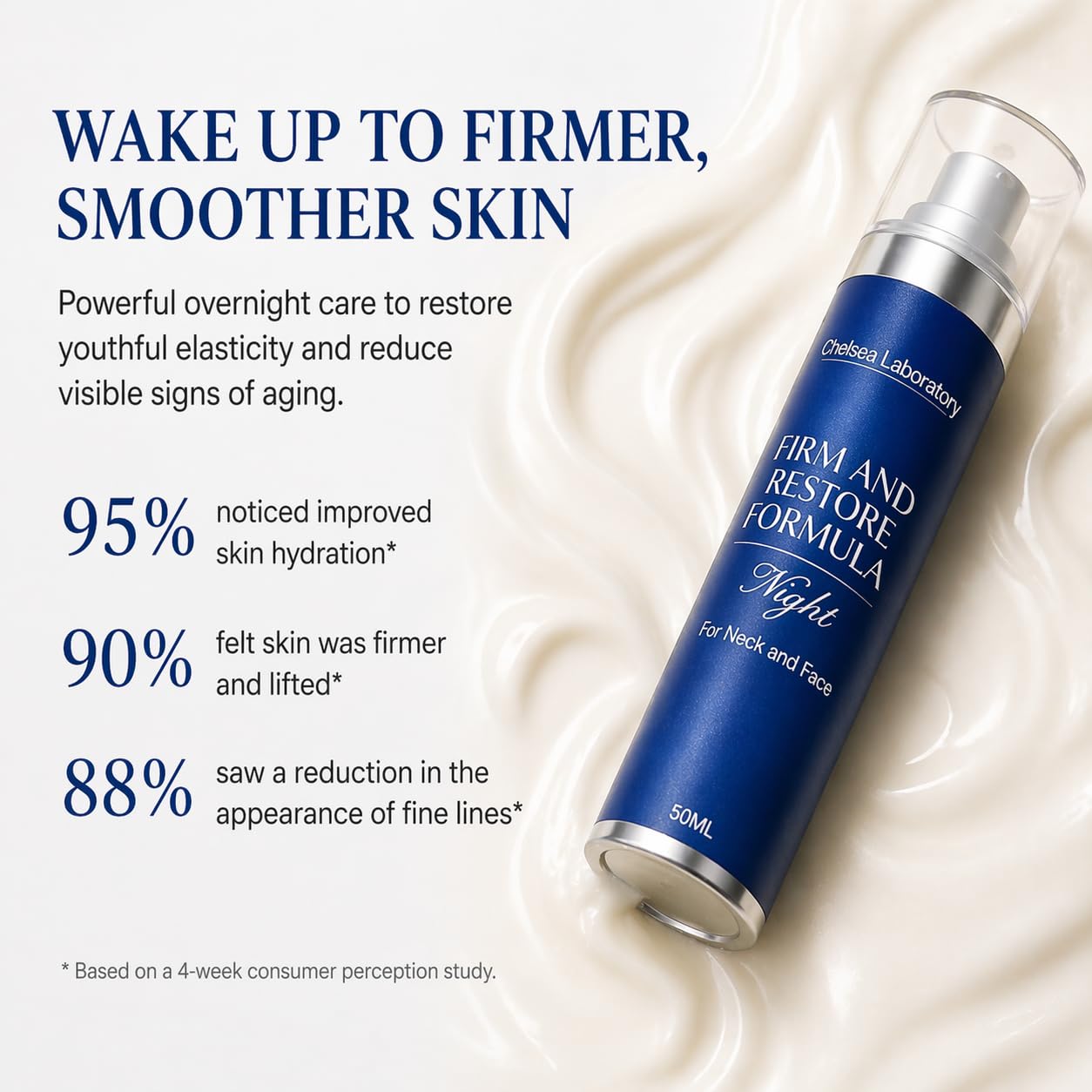 Chelsea Laboratory Firm and Restore Formula Night Cream - Deep Hydrating Anti-Wrinkle Moisturizer for Neck & Face, Overnight Firming & Nourishing 50ml