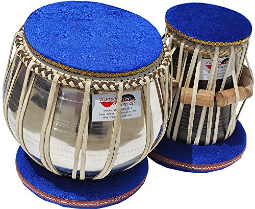 Tabla Drums Set, Deluxe Steel Bayan 2 KG, Chrome Finish, Sheesham Wood Dayan, Hand Made Drum Skin, Leather Straps to Tune, Tuning Hammer, & Pegs, Gig Bag, Cushion & Cover, Best For Student & Beginner - Thumbnail 2