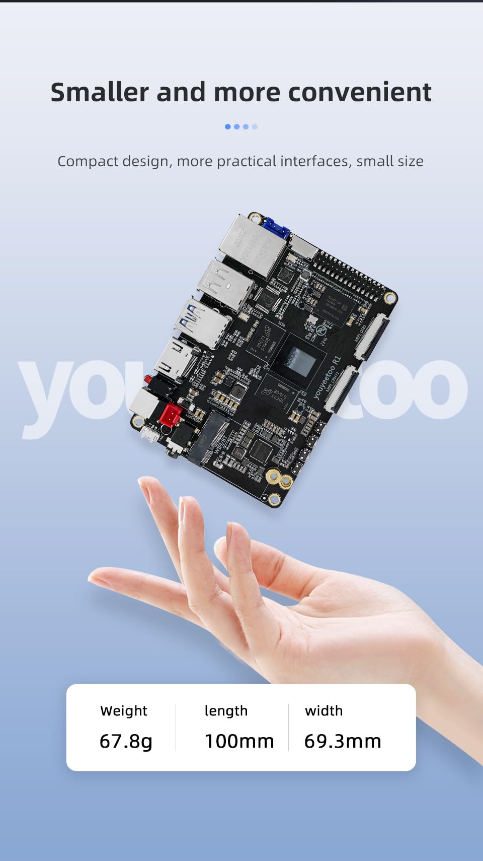 WayPonDEV youyeetoo R1 Rockchip RK3588S 8-Core 64bit Single Board Computer, unterstützt 8K Display, PCIe 2.0 SSD, NFC, WIFI5/6, Android/Linux AI Devkit für AIOT (16+128 GB)