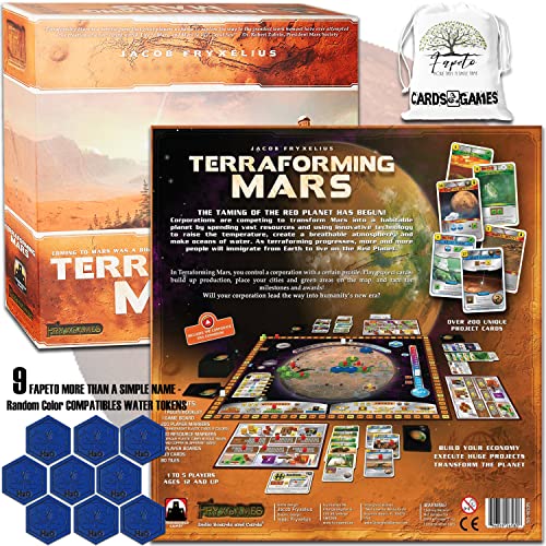 Terraformation Planet |Terraforming Mars| Strategy Board Game & Expansions: Turmoil, Colonies, Prelude, Hellas & Elysium, Venus Next Bundle With Random Color Drawstring Bag Compatibles Water Token #TOP1