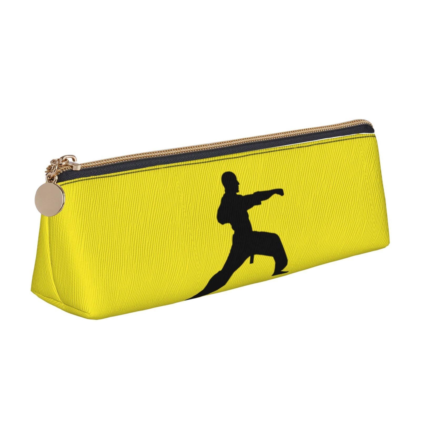 AABSTBFM Karate Printed Triangle Pencil Case Cute Leather Zipper Pen Pencil Pouch Bag for School, Office, and Travel