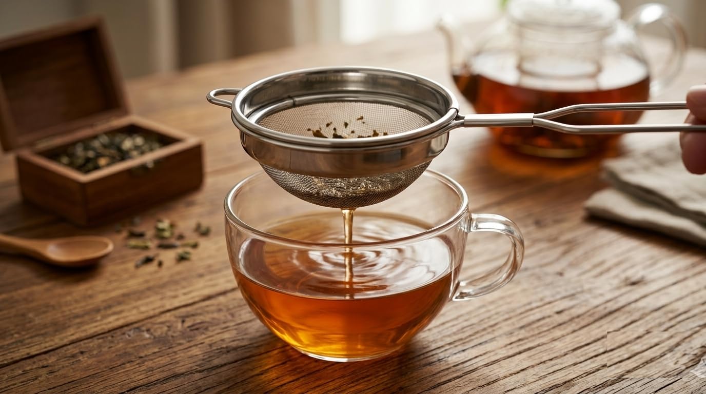 Stainless Steel Tea Strainer Set of 3 (8 cm) Fine Mesh Chai Chhalni β Tea & Coffee Filter, Juice and Oil Strainer with Durable Handle, Rust Proof Kitchen Strainer for Smooth Brewing 2