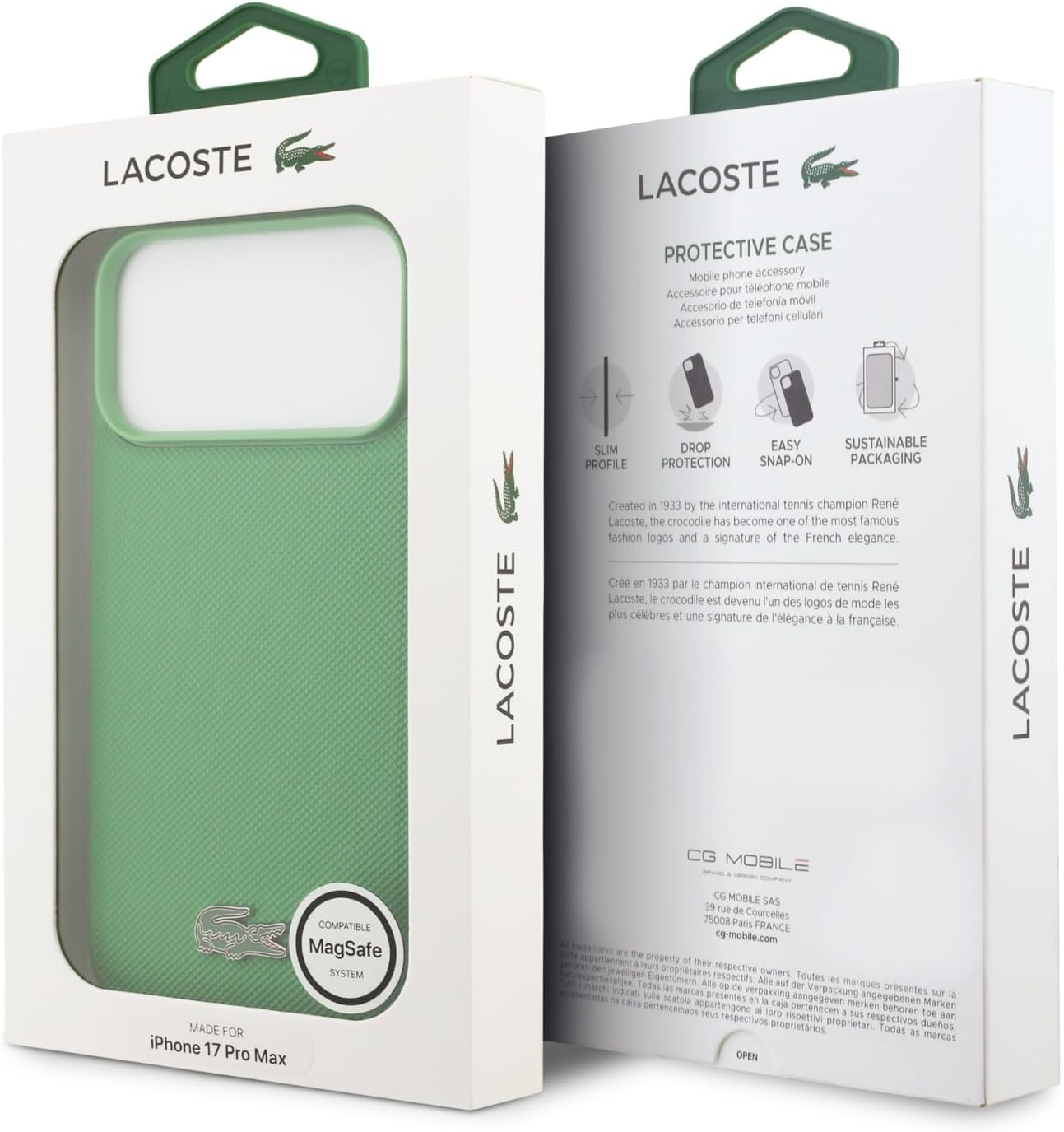 CG MOBILE Lacoste Petit Pique Lacquer Logo Compatible with MagSafe Case for iPhone 17 Pro Max (Estragon)