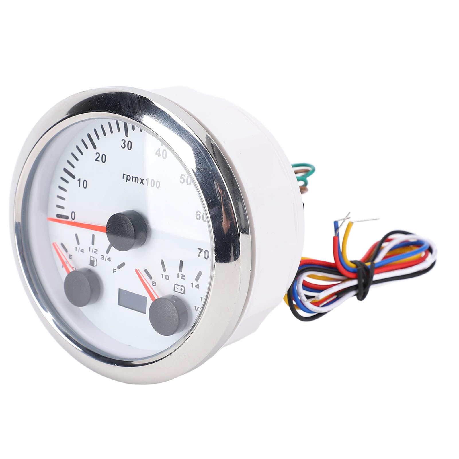Generic Velocímetro de 85 Mm, Velocímetro de Metal, Tacómetro, 7000 RPM, 8 a 16 V, Voltaje de, 3 en 1, Retroiluminación de 7 Colores para Camión, Coche, Barco, Camioneta RV (plata blanca)