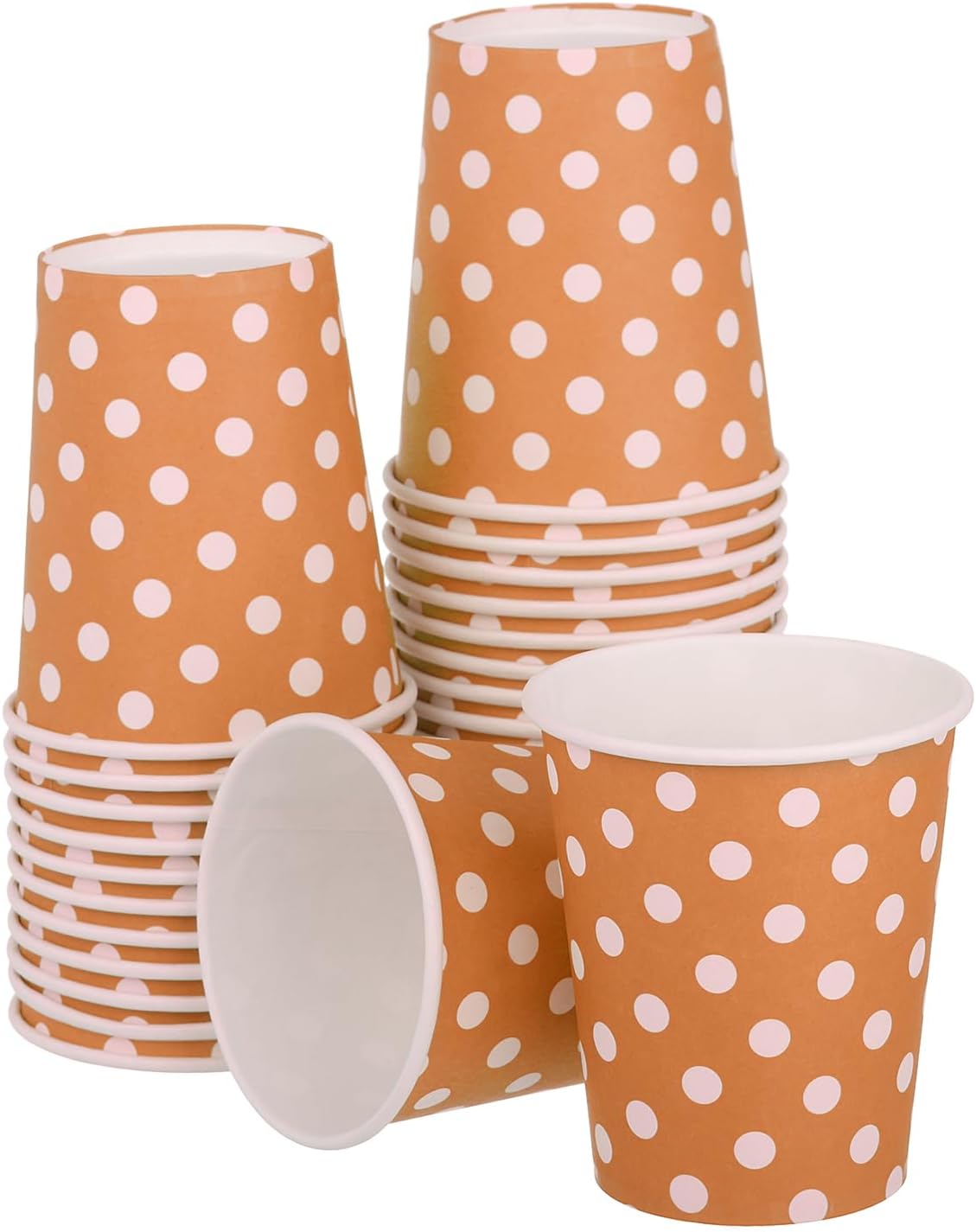 uxcell Disposable Paper Cups, 50 Pack 9 OZ Party Decorative Cups for Coffee,Tea,Milk, Suitable for Party, Picnic,Travel and Event (Orange Polka Dots)