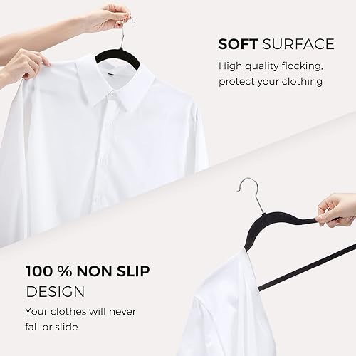 Miniatura 5 de HOUSE DAY Perchas de terciopelo de alta calidad, perchas de fieltro flocadas finas antideslizantes, perchas resistentes para ropa y perchas de