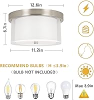 Vista 3 de 3-Light Flush Mount Ceiling Light Fixture, Modern Close to Ceiling Light with Double Fabric Drum Shade, Hallway Light Fixtures Ceiling Mount for
