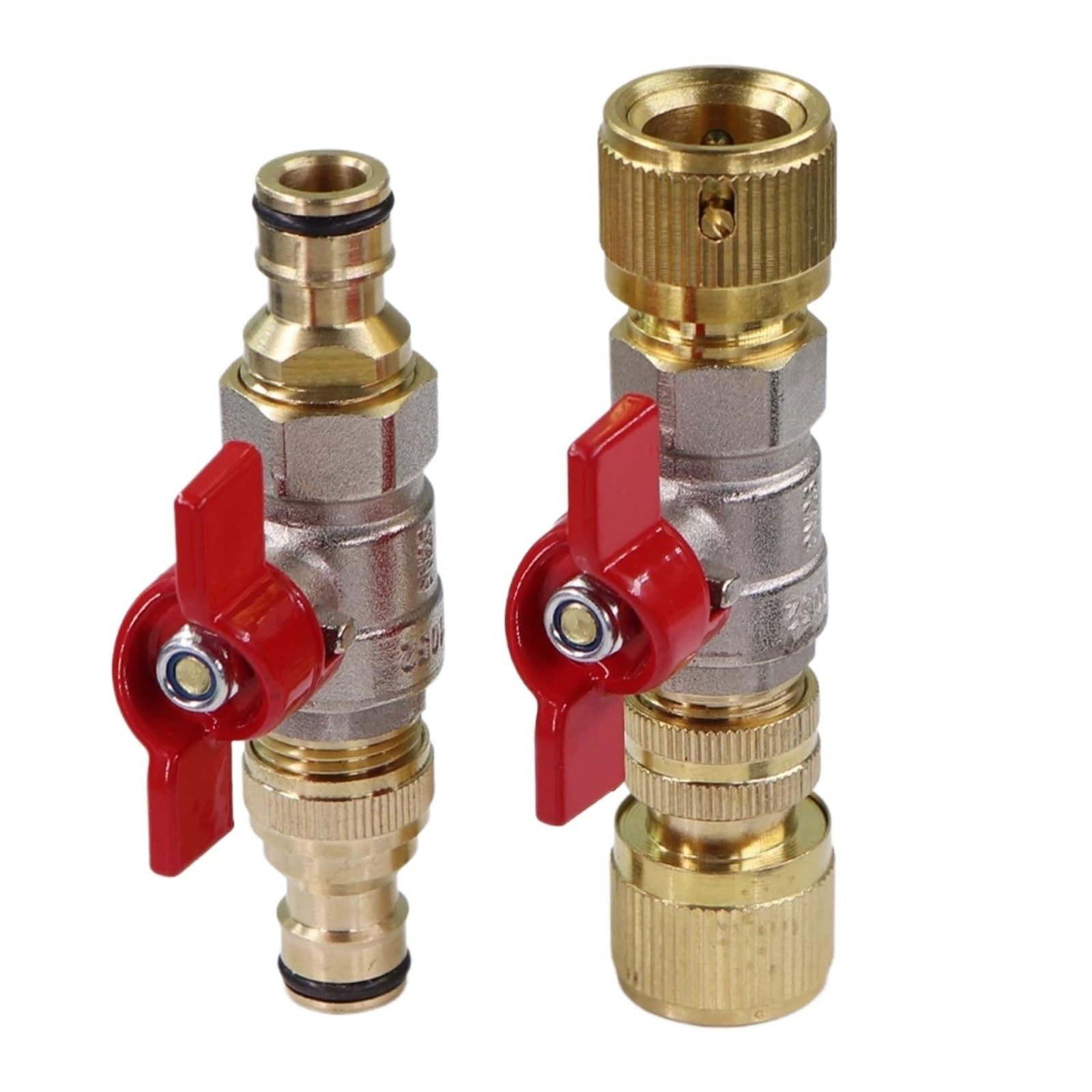 Set di 2 adattatori per tubo da giardino, in ottone, 1,3 cm, valvola a sfera, connettore rapido per irrigazione da giardino, connettore espandibile per tubo da giardino (A-1 set)