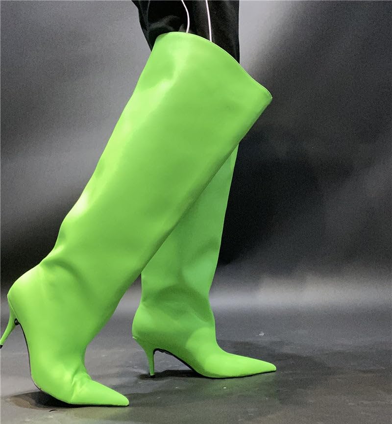 THESHY Women's Pointed Toe High Stiletto Knee High Boots Leather Thigh High Boot Slip on Sexy Fashion Bootie for Women2