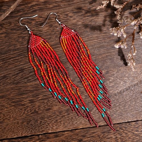 Beaded Tassel Dangling Earrings For Women,Boho Long Festive Jewelry Design Drop Summer jewelry Gifts.3