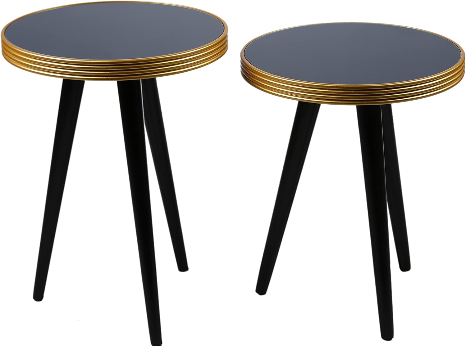 Round Wooden Side Tables,Portable Coffee Tables,End Tables for Living Room and Bedside with Glass Top - Set of 2,GUS-AN0005