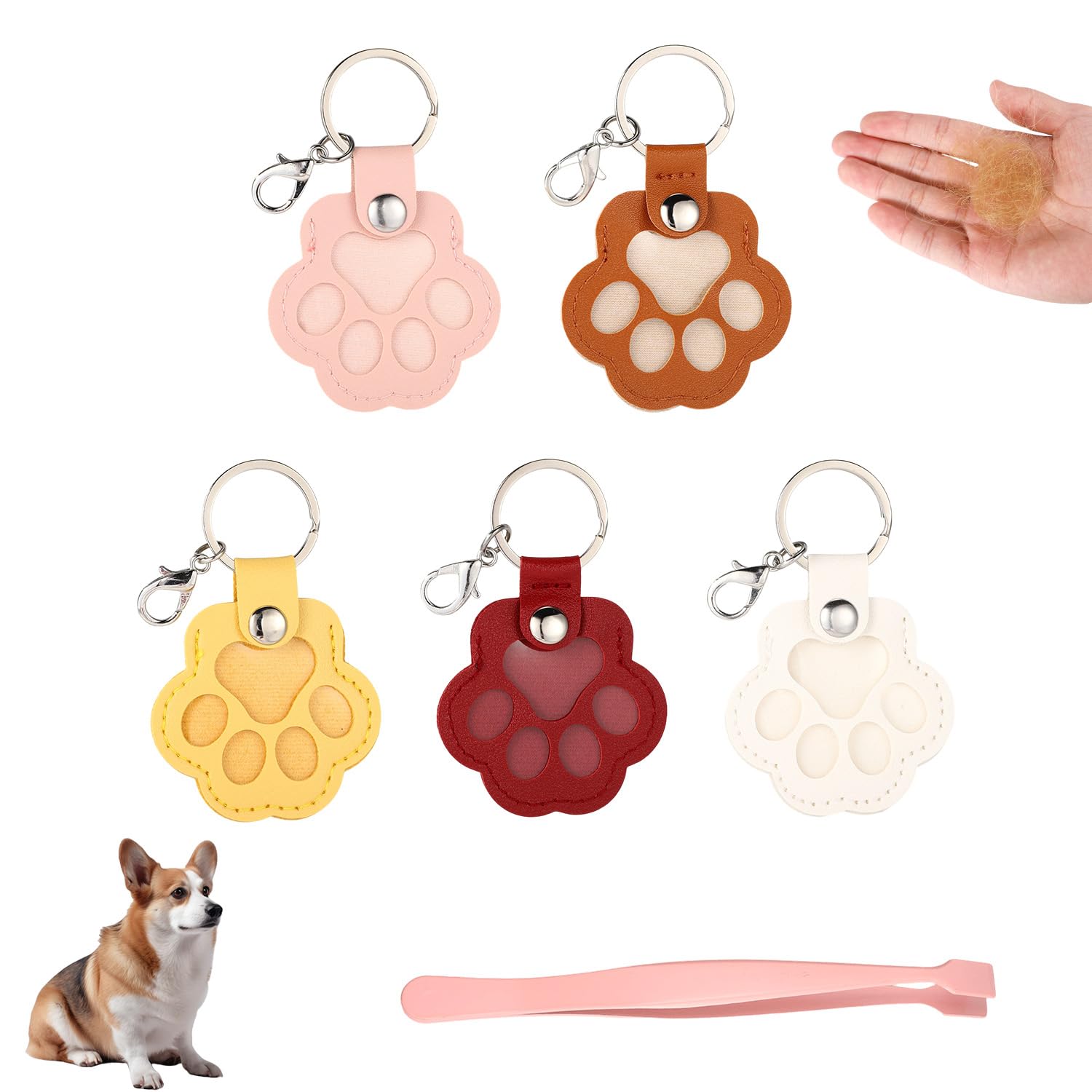 Sinbana 5pcs Dog Fur Storage Keychain
