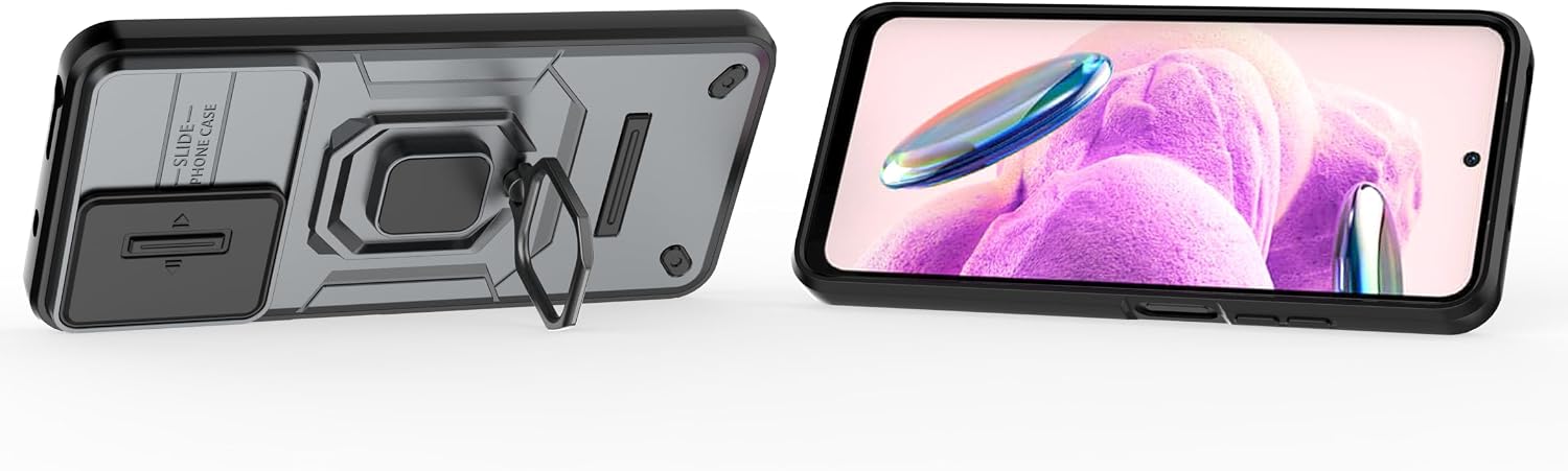 Mobile Phone Case for Xiaomi Redmi Note 12S Support Car Holder Sliding Window Shockproof Protective Phone Cover for Xiaomi Redmi Note 12S Military Cases Lens Protection Gray