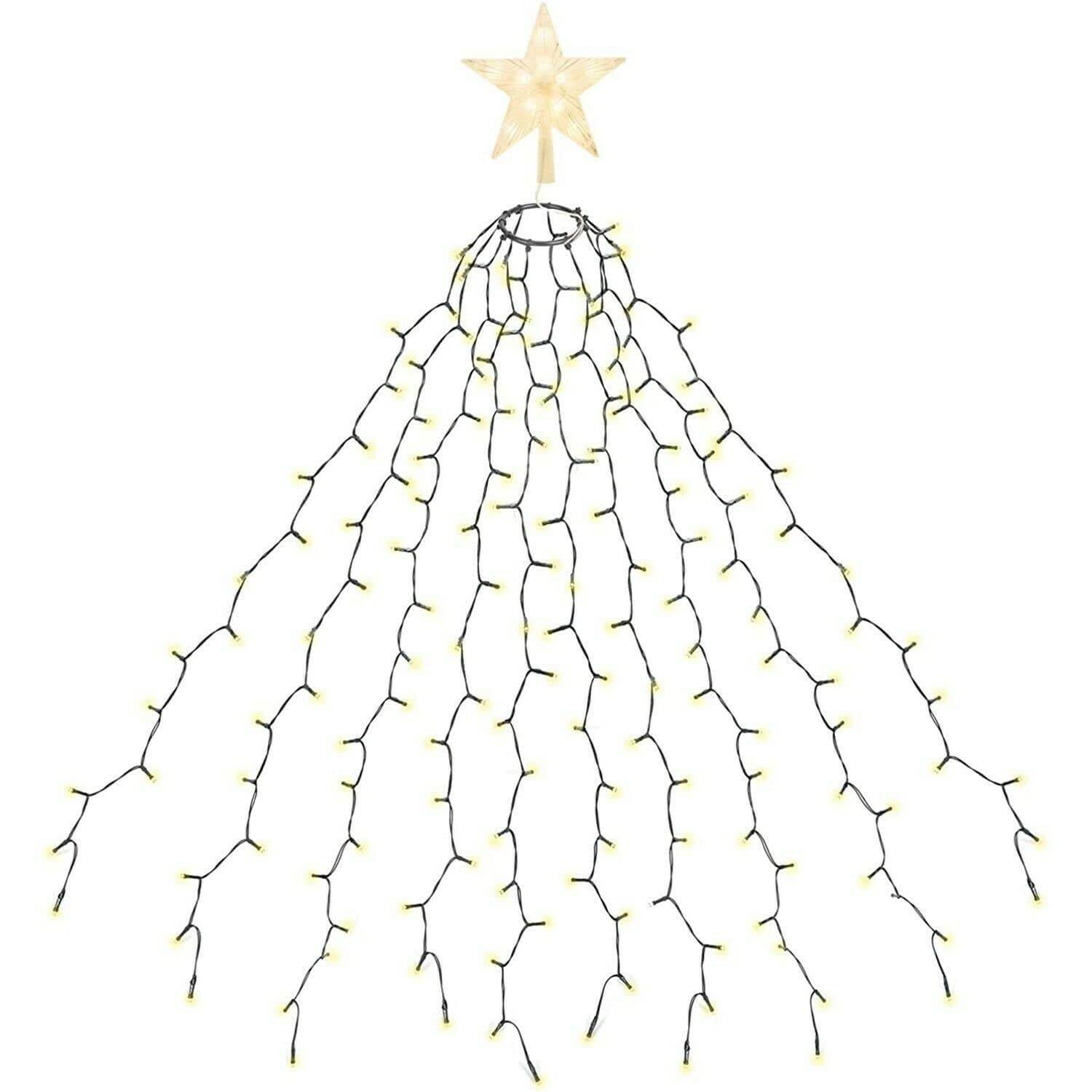 SALCAR 3m Christbaumbeleuchtung mit Ring, 10 Girlanden und Sternspitze, 360er LED Lichterkette Tannenbaum Christmas Tree Lights mit 8 Modi, Warmweiß