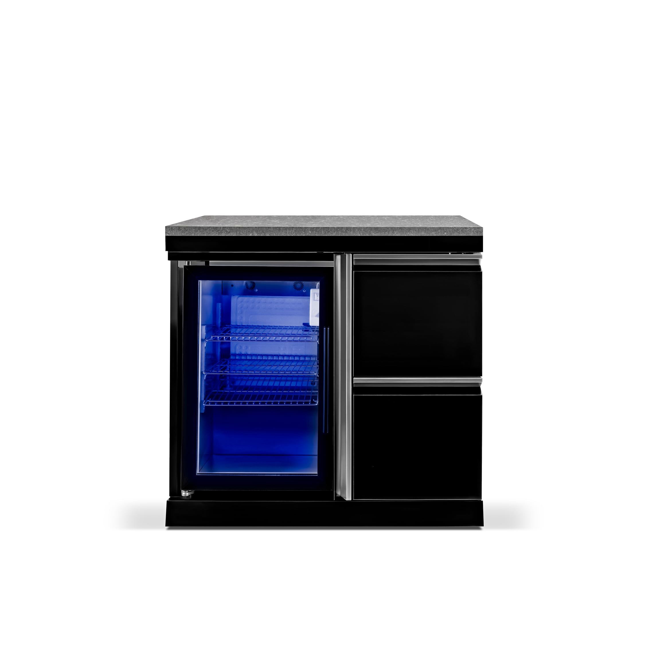 GORILLER® Selected Lite Cuisine d'extérieur en acier inoxydable avec réfrigérateur, unité d'évier, plan de travail, rôtissoire et housse de pluie, cuisine extérieure noire