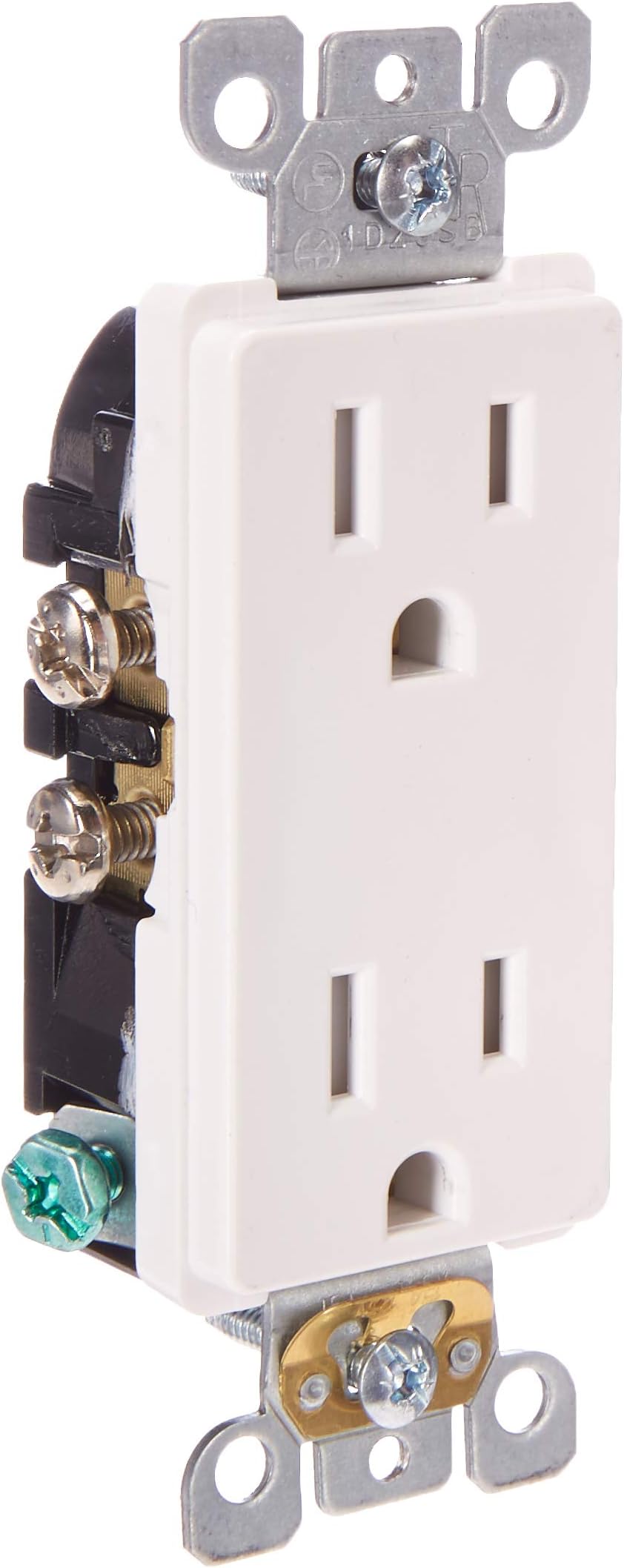 Leviton 15 Amp 125 Volt, Tamper Resistant, Decora Duplex Receptacle, Straight Blade, Self Grounding, T5325-SW, White
