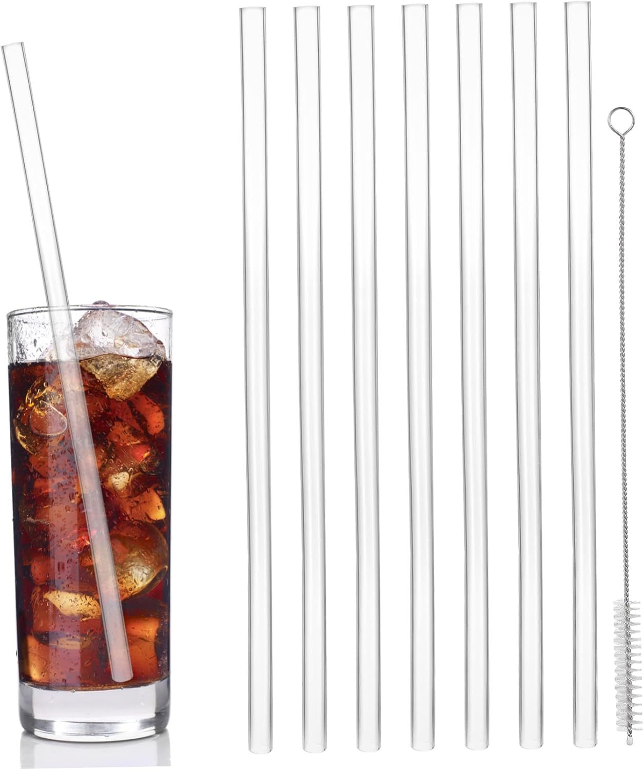 FRCOLOR 24pcs Long Straws Reusable Drinking Straws Wide Flexible for Cold Hot Beverages Cleaning Brush