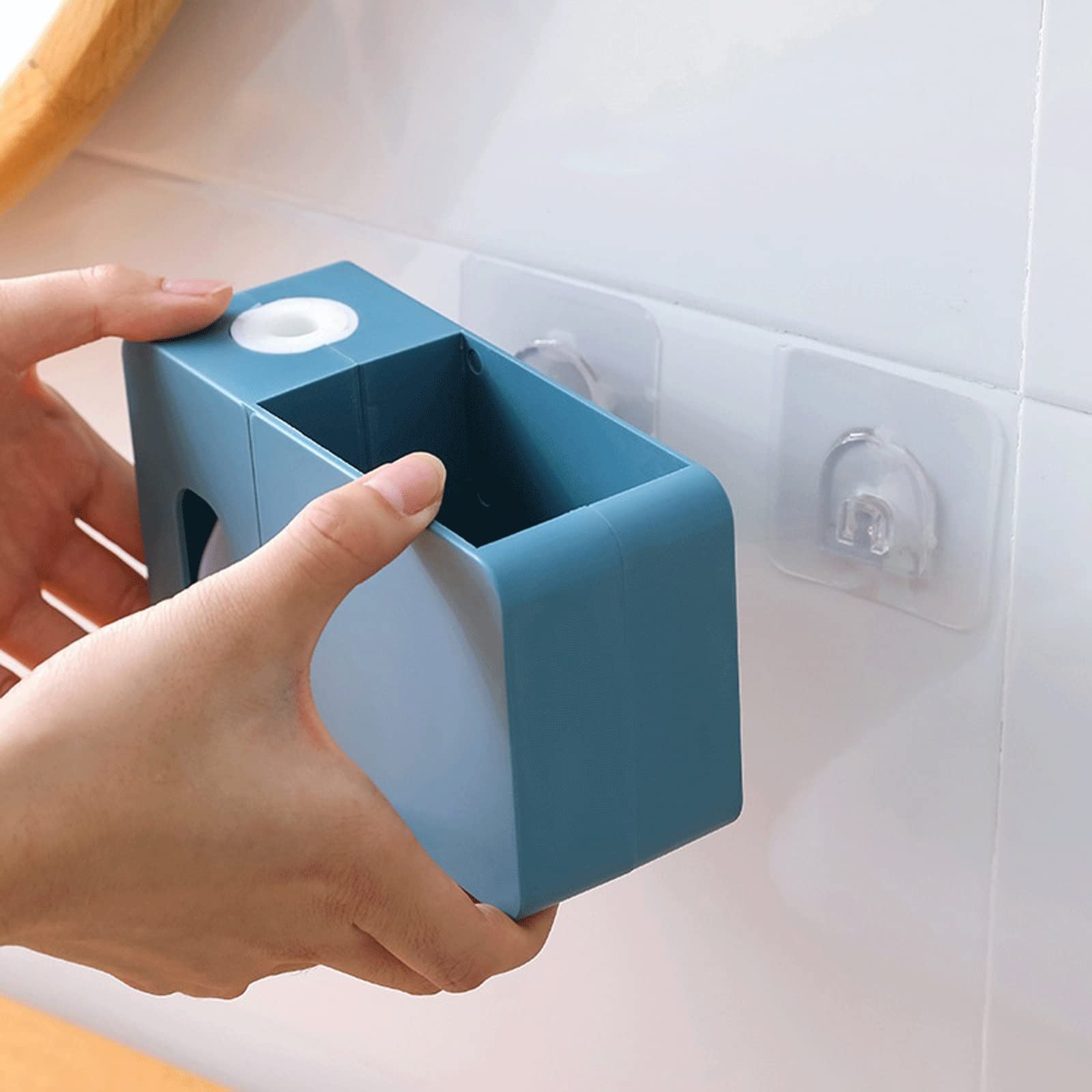 Dispensador automático de pasta de dientes de montaje en pared con exprimidor para baño, soporte creativo de pasta de dientes (azul)