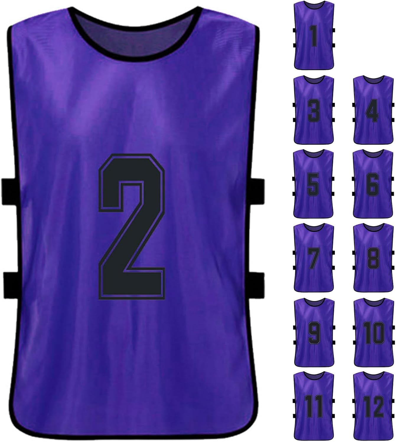 Mingzhe Numbered Football Bibs, Polyester Quick Drying Soccer Jerseys Football Pinnies Team Training Practice Sports Vest Fit for, Basketball, Volleyball, (Purple)
