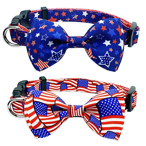 Pohshido 2 Stück 4. Juli Hundehalsband mit Fliege, USA Independence Day / patriotisches Halsband für kleine, mittelgroße und große Hunde Haustiere Welpen (groß) Cover