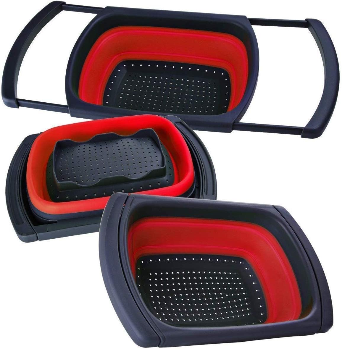 Collapsible Folding Colander Strainer – Over-the-Sink Expandable Pasta, Fruit & Vegetable Strainer Basket – Food Grade Silicone Kitchen Strainer with Handles