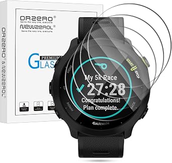 orzero 4 pack tempered glass screen protector compatible for garmin forerunner 55 high definition 2 5d arc edges 9 hardness bubble free lifetime r