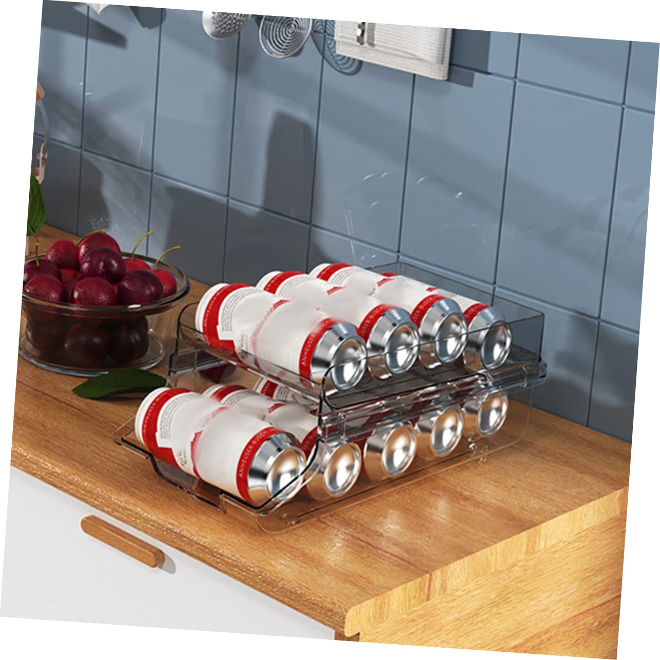 Organizador de Latas de Doble Capa en Plástico para Bebidas 1 Pieza | Diseño Transparente, Estructura Automática de Rodamiento, Uso en Apartamento y Hogar