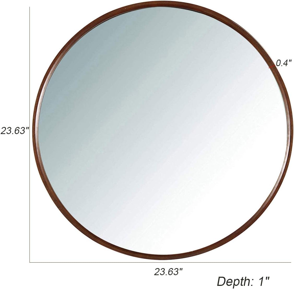 TinyTimes 23.63" Large Clean Round Wall Mirror, Circle Vanity Mirror, Wood, Brown Wall Decor, for Washrooms, Living Rooms, Bathroom and More, Rustic Accent Mirror (Dark Brown)