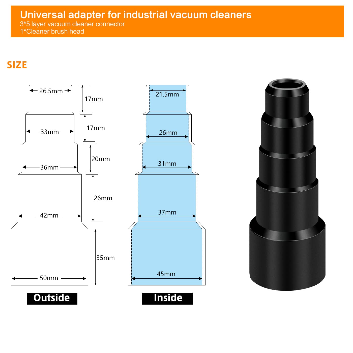 Adaptateur De Tuyau Universel Drado - Lot De 3 Tuyaux 5 Couches + 1 Brosse - Pour Aspirateur, Outils D'Atelier - 3