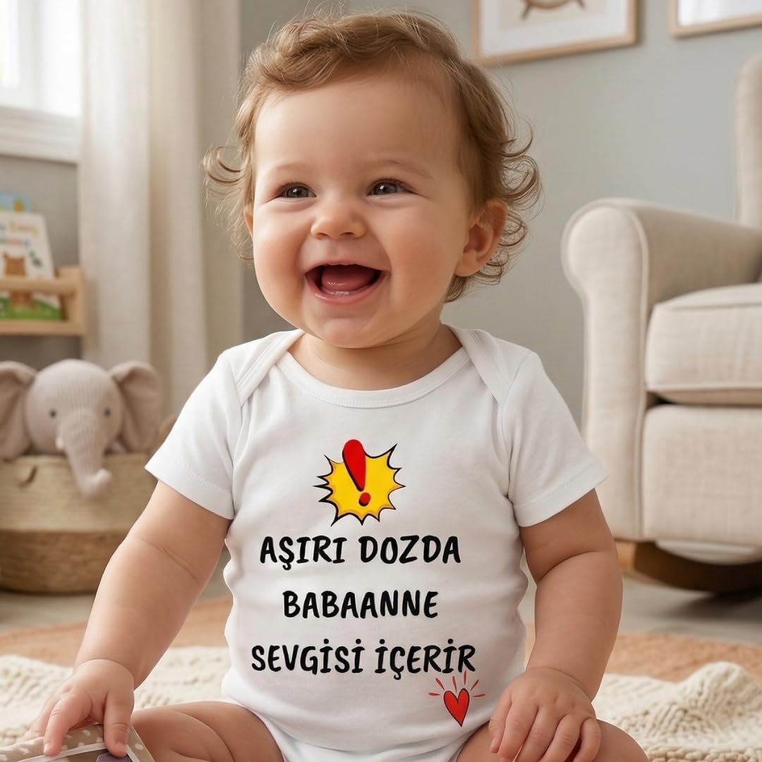 Babaannem Beni Çok Seviyor Temalı Bebek Body Zıbın%100 Pamuk Eğlenceli Yazılı Hediye Bebek Zıbın (0-3 Ay)