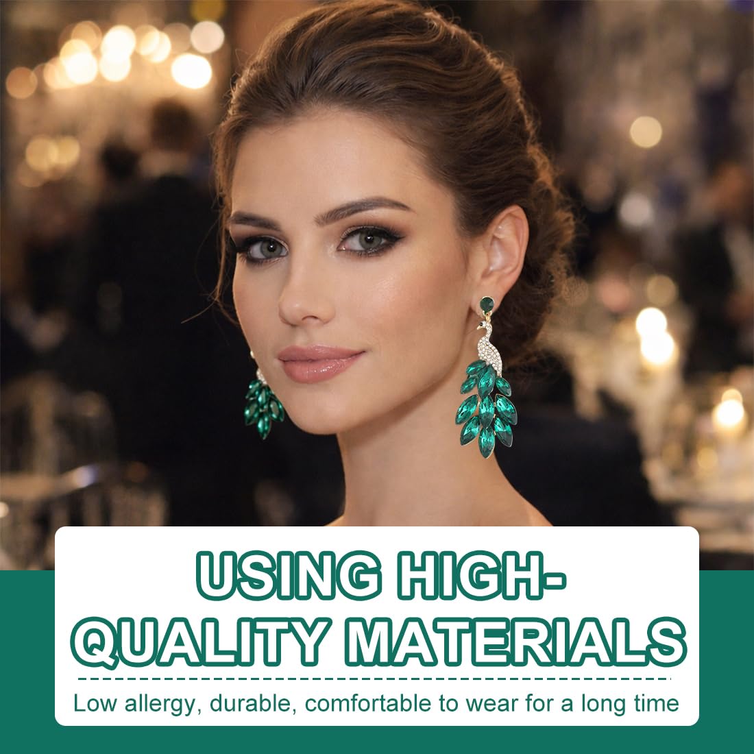 1 par de pendientes de mujer con borlas Pendientes de pavo real de cristal Boho con cuentas en cascada Aretes de gota con flecos, verde