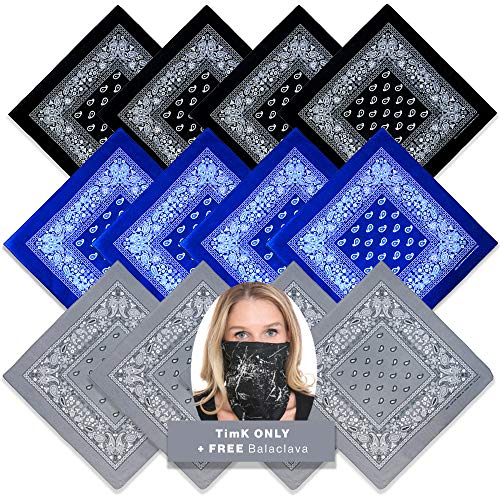 Basico Cotton Cowboy Paisley Bandanas One Dozen 12pk (12pk Assort- Black/Blue/Grey, 22