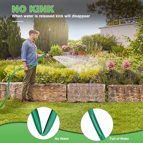 Aiode GARDEN HOSE GREEN Hose 5/8 Inch X 15Ft 25Ft 35Ft 50Ft 100Ft 150Ft 3/4 Inch Solid Brass Fittings Heavy Duty Water Hose Super Flexible All-Weather Lawn & Garden Watering Equipment thumb #1