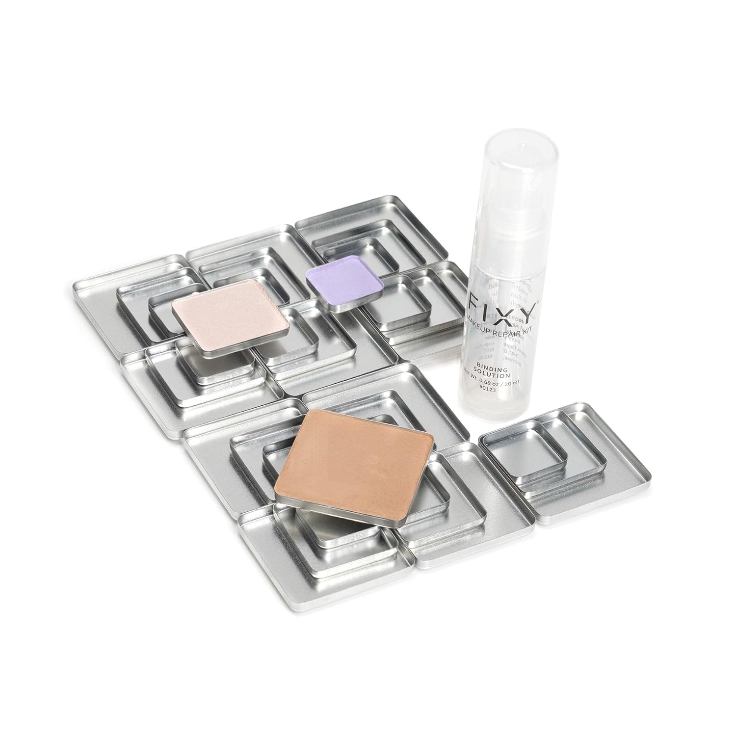 FIXY Ultimate Makeup Refill Kit: Includes 30 Square Empty Magnetic Pans & a Powder Binder Spray | Repurpose your Eyeshadow, Blush, Bronzer, Highlighter & More | Vegan & Cruelty-Free Binder + Square Makeup Pans
