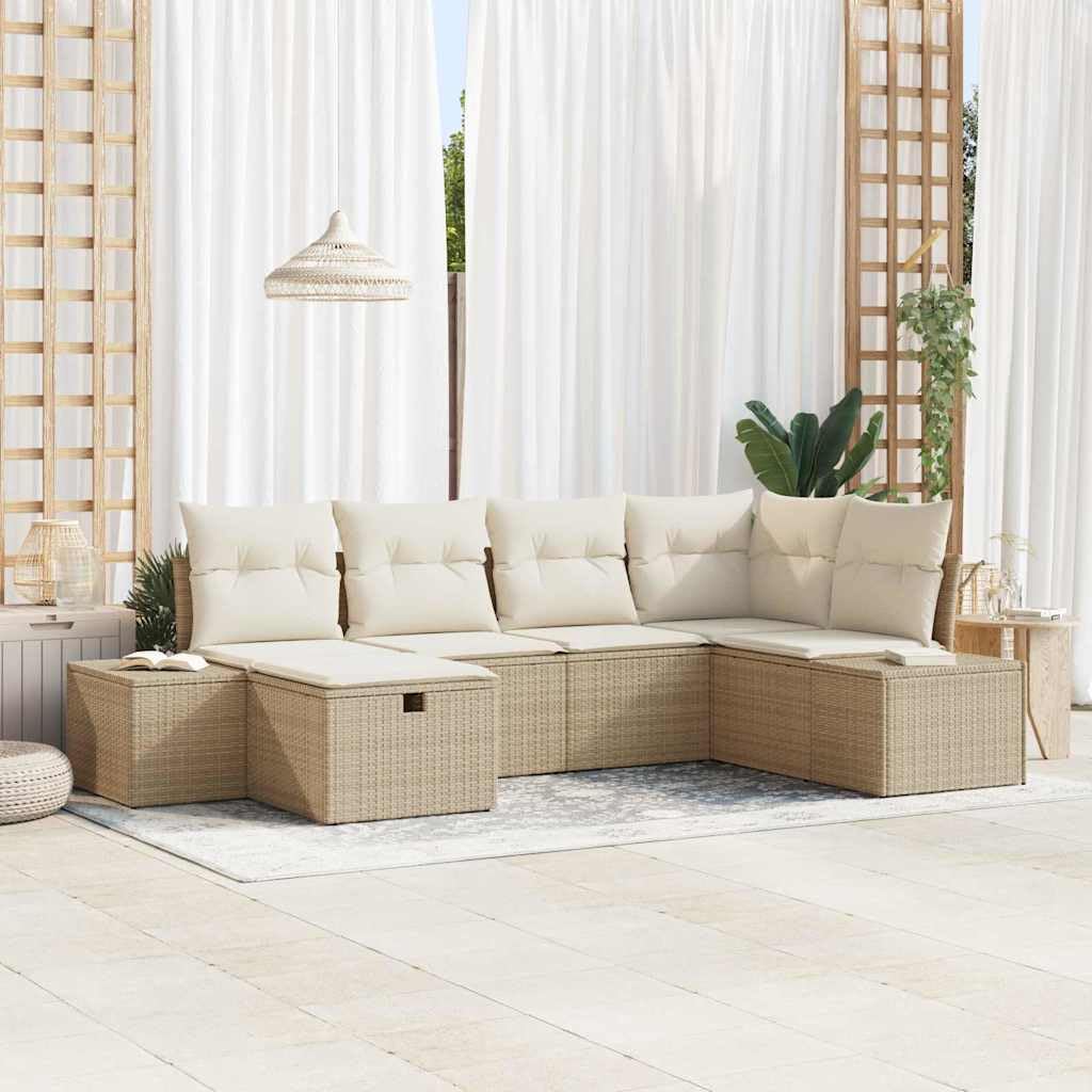 Set Divano Modulare 6 Pezzi Poly Rattan Beige
