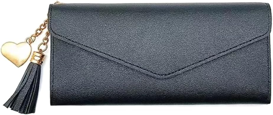 IFFANYUltra-Thin Foldable Black Long Wallet with Coin Pocket and ID Window For Women Men