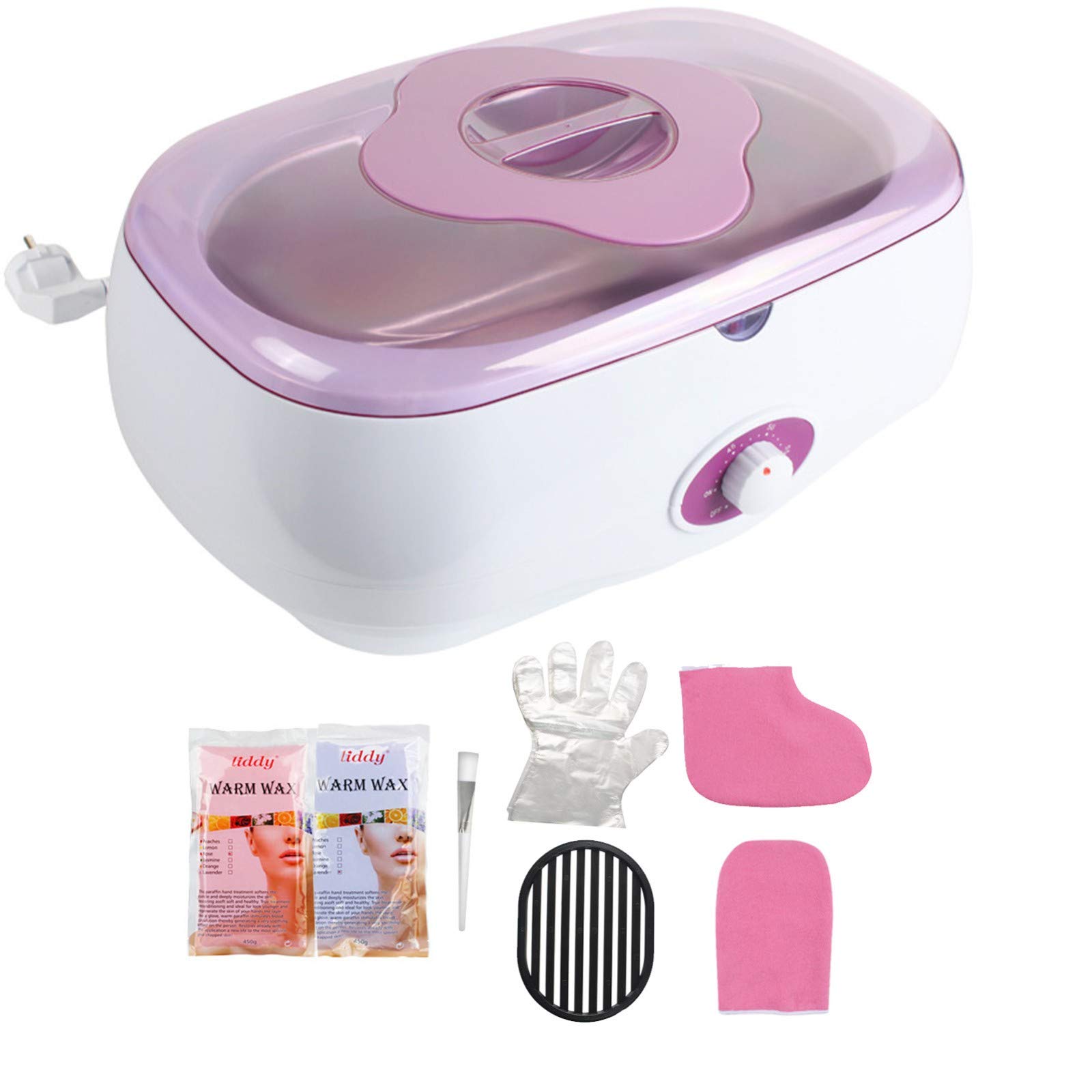 Appareil a paraffine electrique rose avec 2 paquets de cire pour soin des mains et pieds à la maison