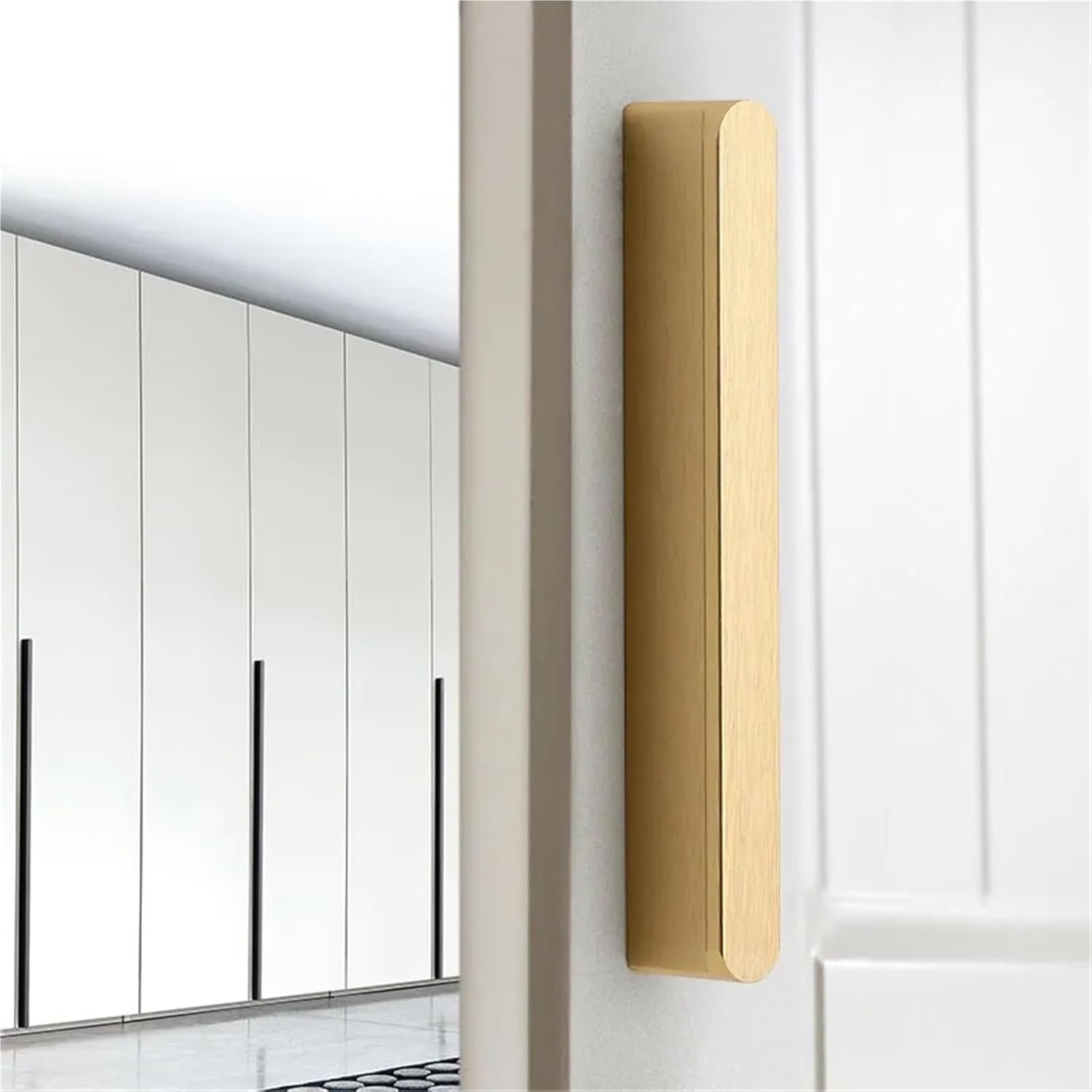 Simple Gold Brushed Kitchen Cabinet Long Door Handles Aluminum Alloy Wardrobe Cupboard Door Pulls Furniture Hardware 1Pcs(Black Brushed 128mm)