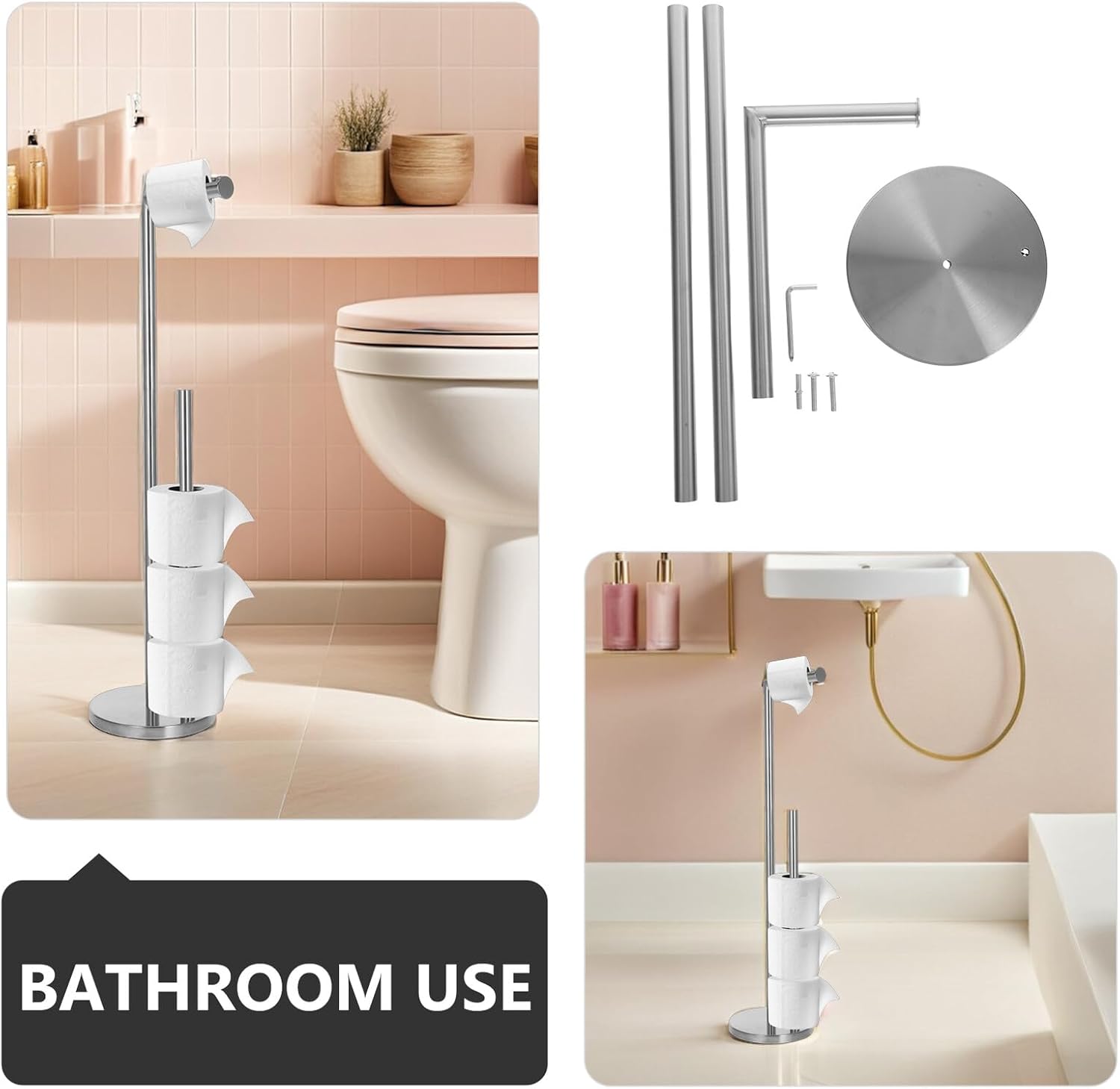 Freestanding Toilet Paper Holder Stand with Vertical Roll Storage, Natural Color 0.8mm Thick Eva Base Bathroom Tissue Organizer for Home Bathroom