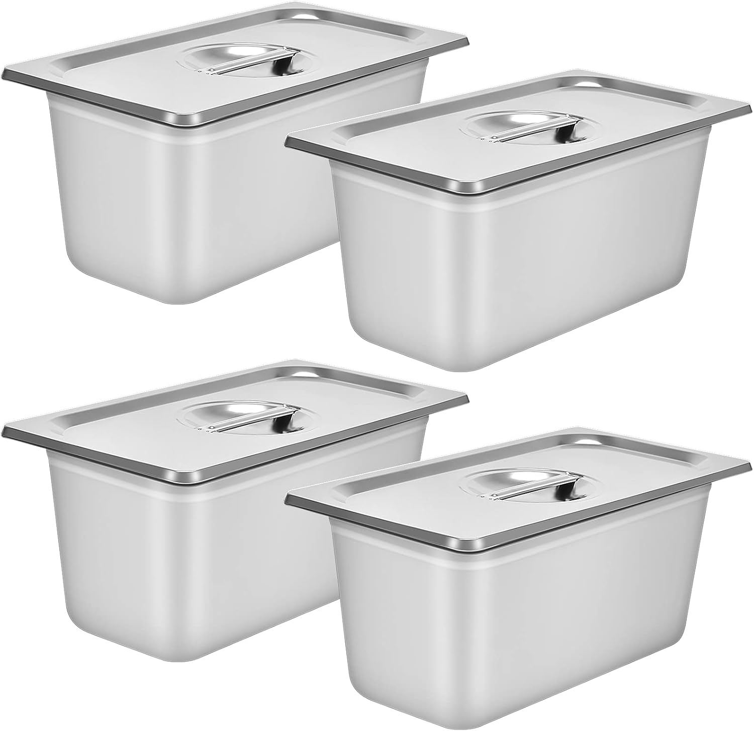 DatingDay 4 Packs Stainless steam Hotel pan?1/3 Size x 6" Deep?22 Gauge/0.7mm Thick Stainless Steel Hotel Pan Anti Jam Steam Table Pan with Lid (1/3 Size x 6" Deep) 1/3 Size x 6" Deep Silver